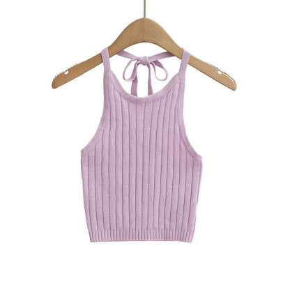 Dam Topp Ärmlös Ribbstickad Lekfull Design 3