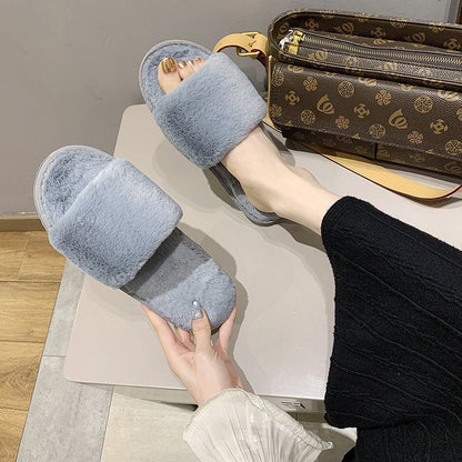 Dam Tofflor i Syntetisk Päls med Bekväm Sula – Mjuk och Stilren Design för Inomhus och Utomhus 2