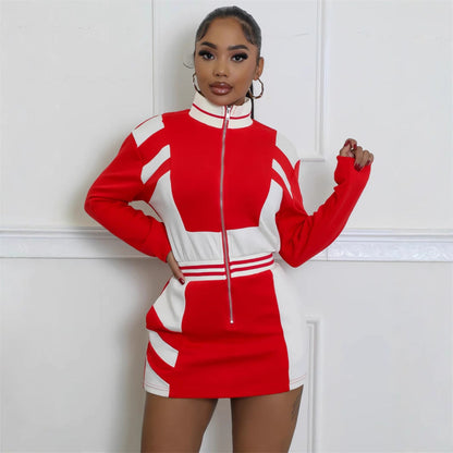 Dam Kort Klänning med Ståkrage och Dragkedja i Polyester-2