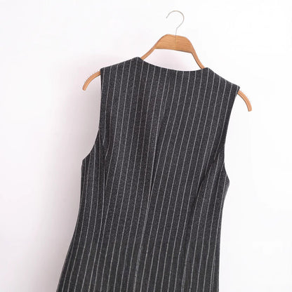 Dam Midi Klänning Randig Polyester med Dragkedja-4