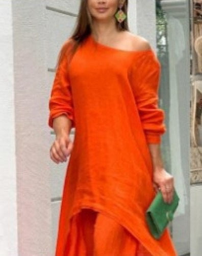 Variant image for Tvådelat Set Dam Oregelbunden Design Bomull Polyester med Trekvartsärmar-73