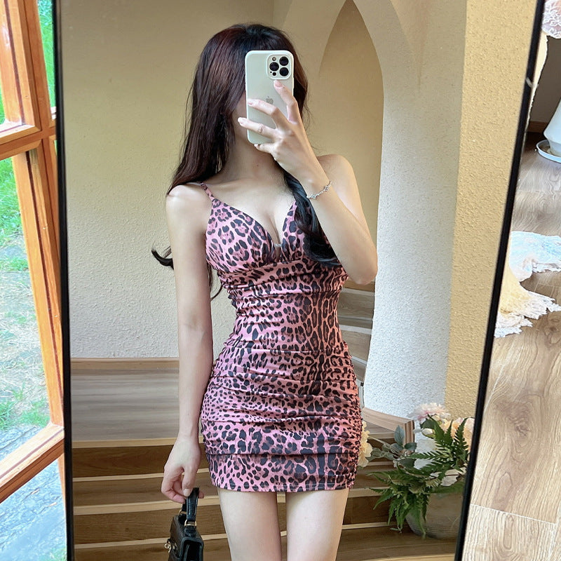 Fina Dam Klänningar Bodycon Leopardtryck Spaghetti Band Polyester-2