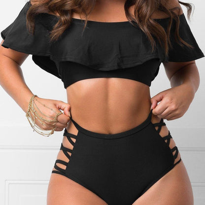 Bikiniuppsättning för Damer med Ruffles och Slitsdetaljer i Syntetisk Fiber – Perfekt för Strand och Pool 4