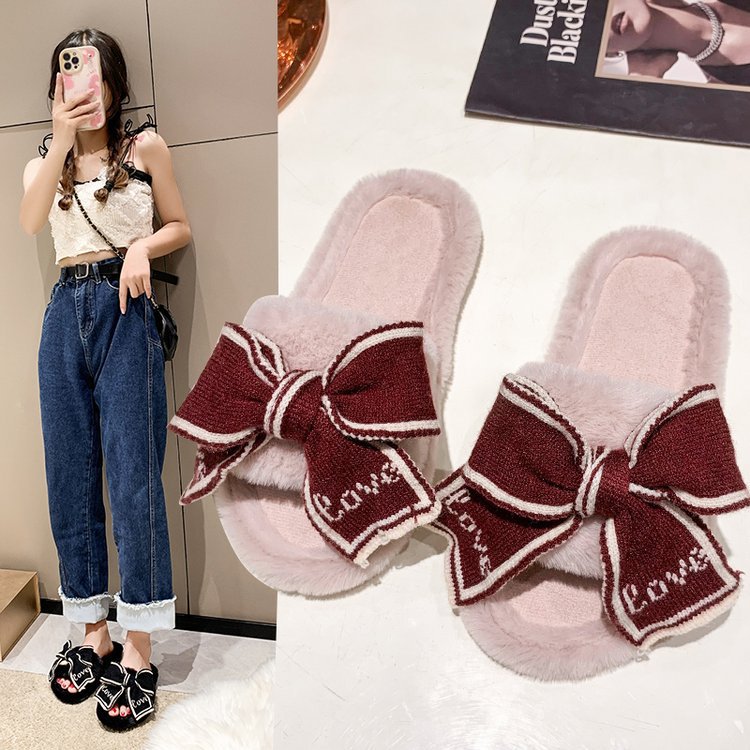 Dam Tofflor Fluffiga Plysch med Dekorativa Slingdetaljer 5