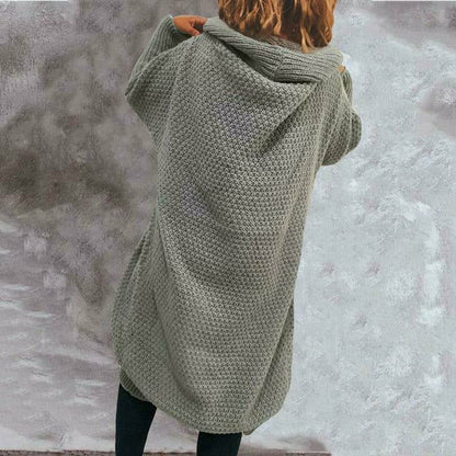 Lång Kofta Dam Enfärgad Bomull Polyester Cardigan-2