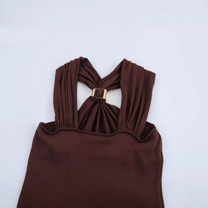 Kvinnors Festtop med Gulddekoration i Elastisk Polyester-4