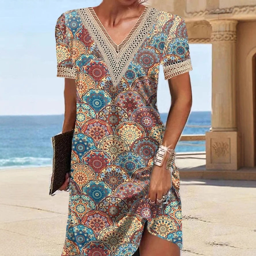 Dam Klänning Midi V-ringad A-linjeformad Polyester-4