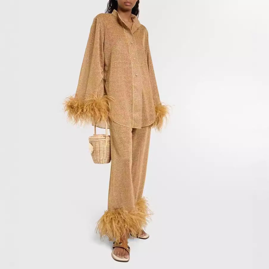 Dam Set Långärmad Topp och Byxor Polyester-6