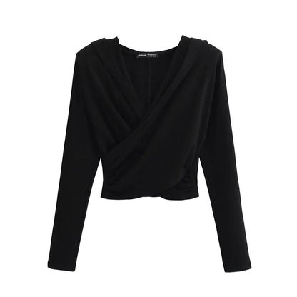 Kvinnors Wrap Topp Djup V-hals Elegant Samling Andningsbart Material-1