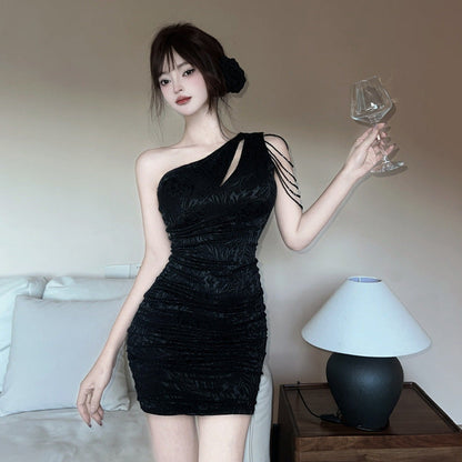 Dam Klänning Axelfri Bodycon Asymmetrisk Polyester-2