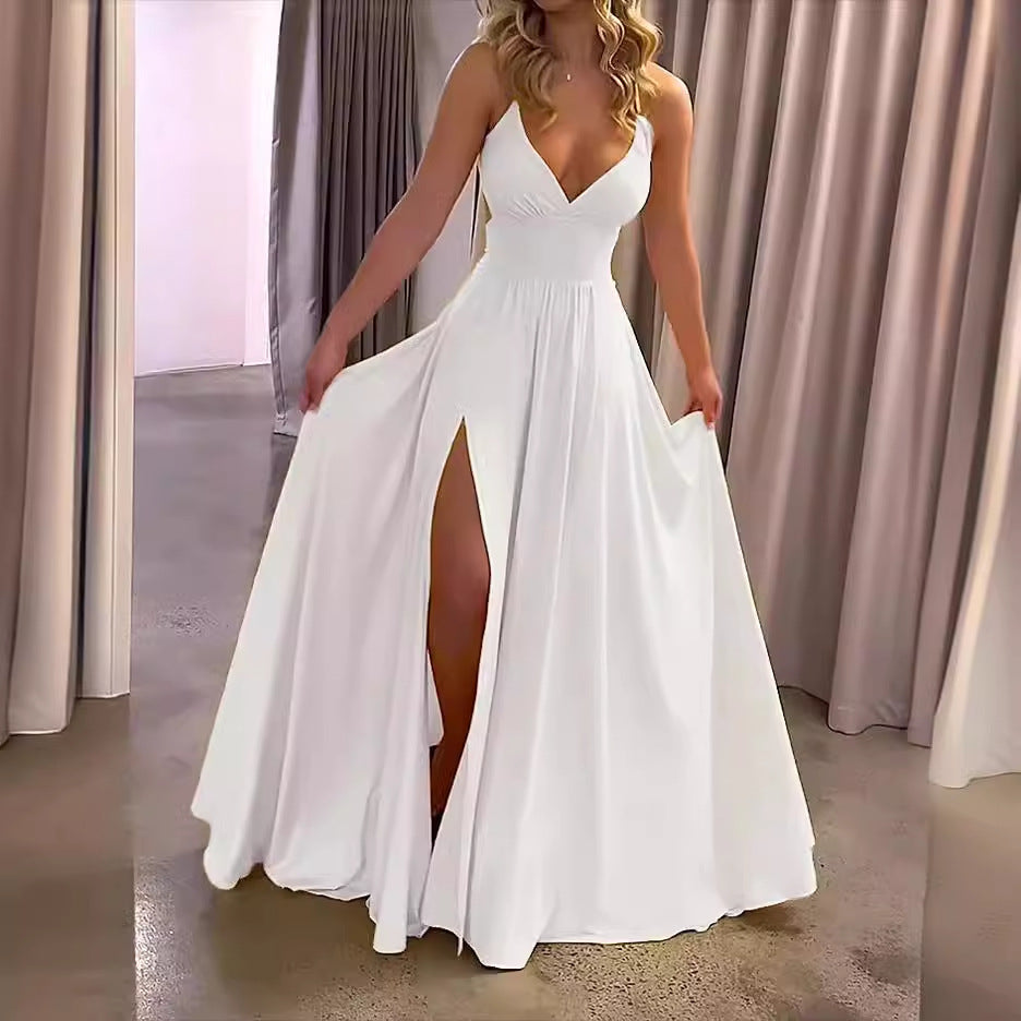 Damklänning A-Linje Spagettiband Polyester med Flikkant-2