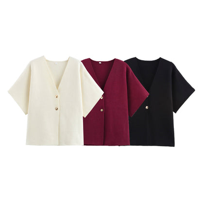 Dam Cardigan V-Hals Flerfärgad Polyester Medium Tjocklek-2