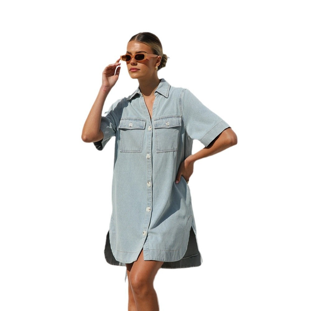 Variant image for Dam Klänning A-Linjeformad Denim för Vardagsbruk och Fest-1