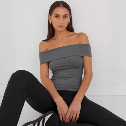 Dam Crop Top Enaxlad Polyester Trendig-4