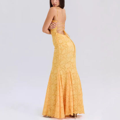 Damklänning Off-Shoulder Lång Spets Geometrisk Mönster-3