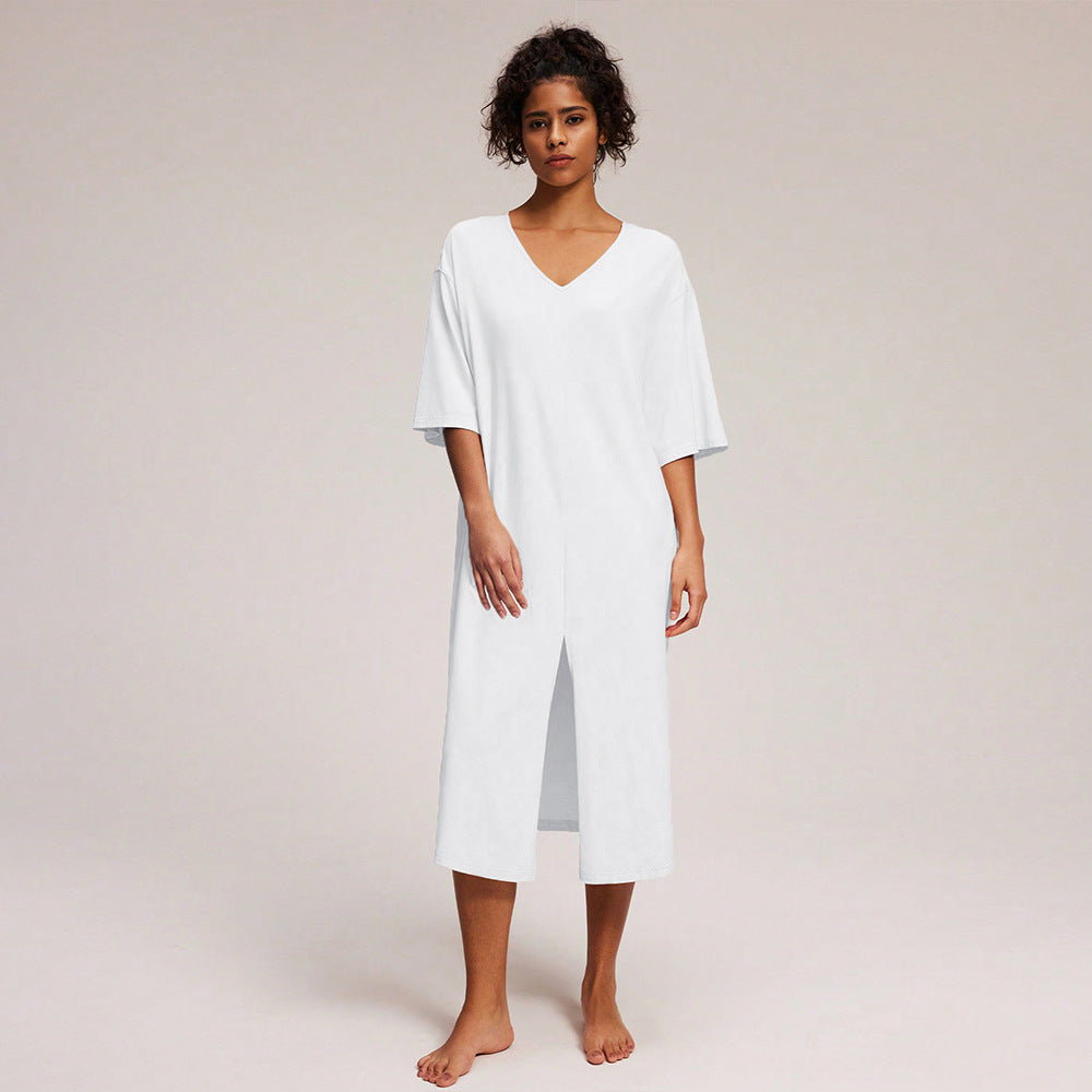 Dam Midi Klänning V-ringad Mjuk Bomull-2