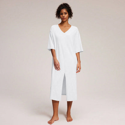 Dam Midi Klänning V-ringad Mjuk Bomull-2