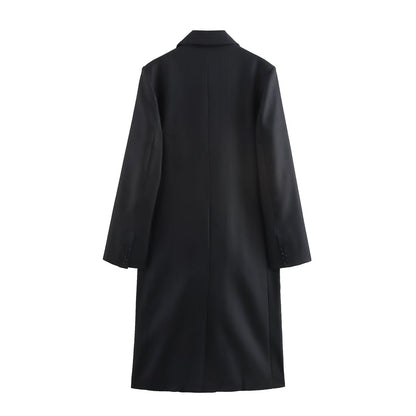 Damklänning Långärmad Randig med Fickor Hartsfärgad Tygblandning-3