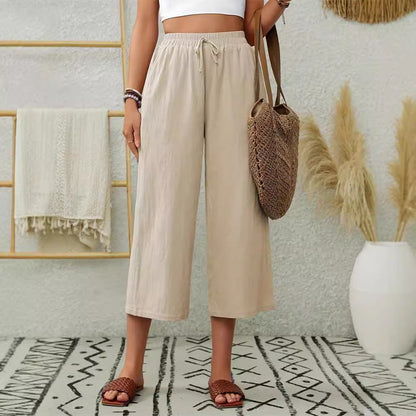 Dam Byxor Med Resår I Midjan Snygga Bred Snitt Andningsbart Linne 4