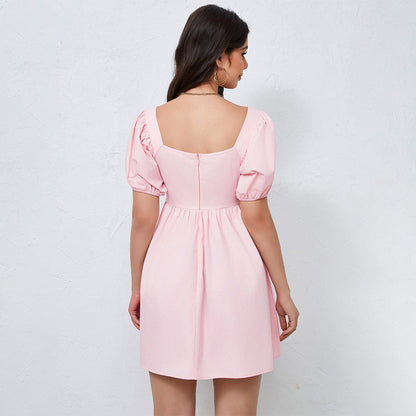 Kvinnors Midjeklänning Veckad A-Line Polyester Mini-4