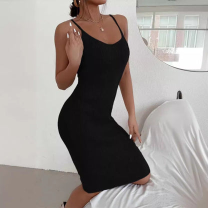 Kvinnors Midi Klänning V-ringad Stickad Material-4