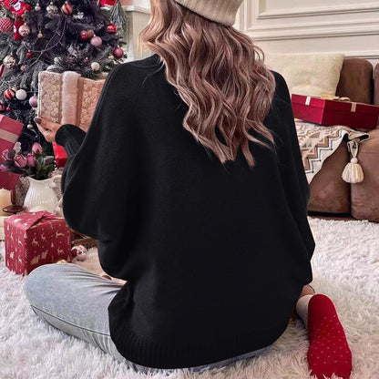 Stickad Dam Tröja Batwing Ärmar Polyester Långärmad-6