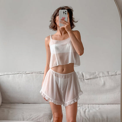 Dam Loungewear Set Ärmlös Bekväm Polyester Shorts-2
