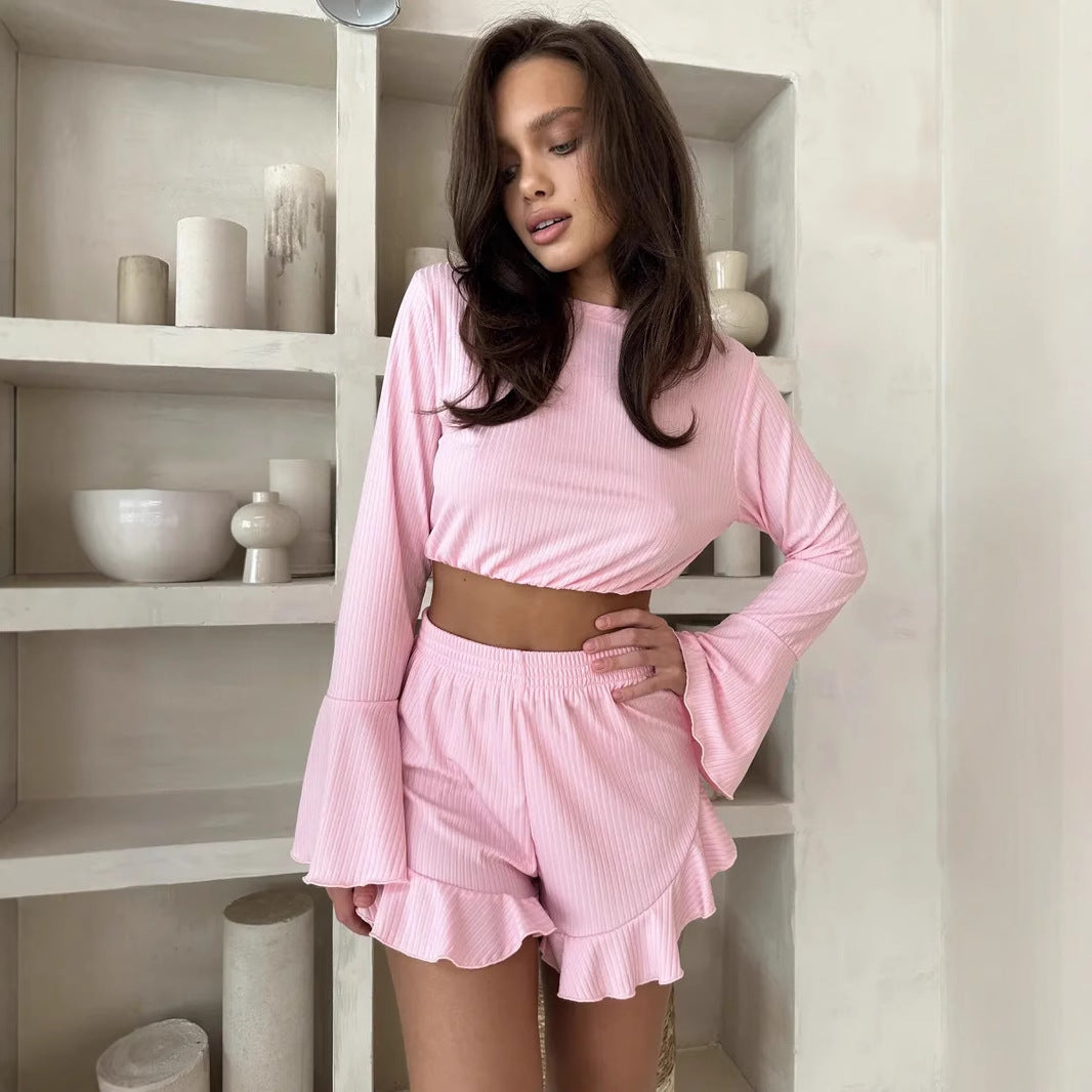 Dam Shorts Set Långärmad Rüschen Polyester-4