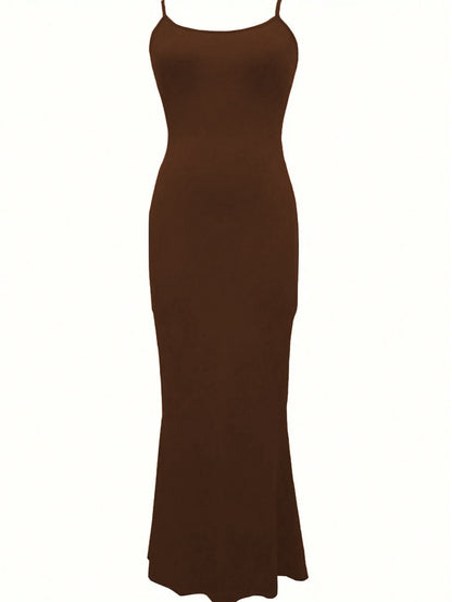 Dam Klänning Bodycon Spaghetti Band Lång Polyester-6
