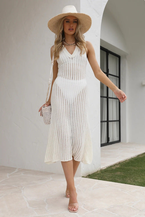 Dam Klänning Vändkrage Lång Viskos och Nylon-1