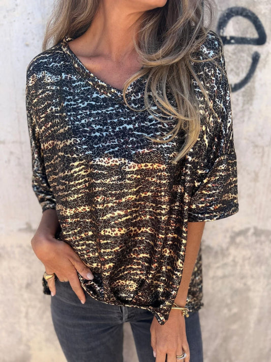 Kvinnors Leopardmönstrad Topp Löst Klippt Polyester-1
