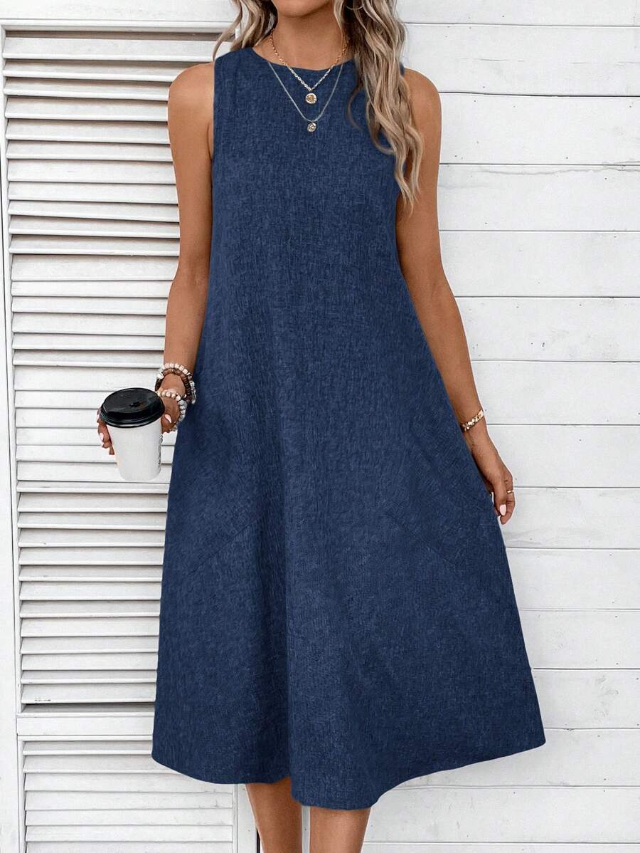 Dam Stickklänning Elegant Stickad Akryl 7