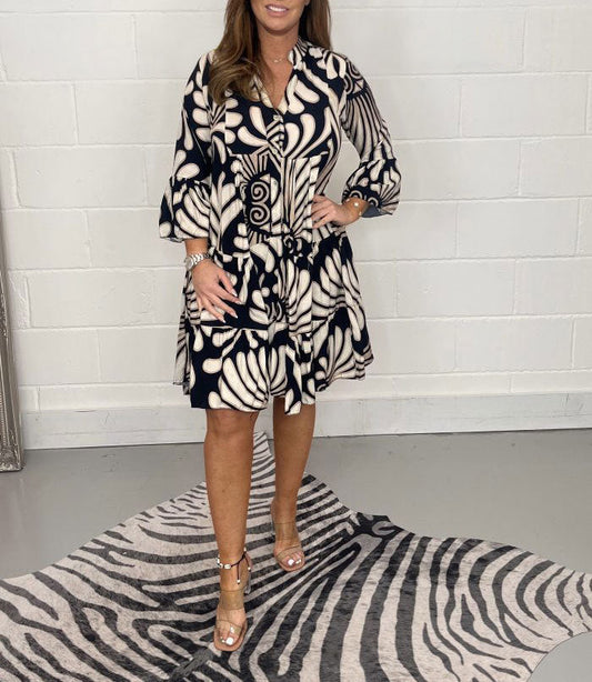 Kvinnors Avslappnad Klänning Tryckt Polyester Tre-Kvarts Ärmar-1