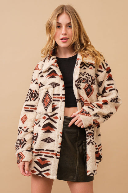 Damjacka Retro Plysch med Reversibel Krage för Damer-3