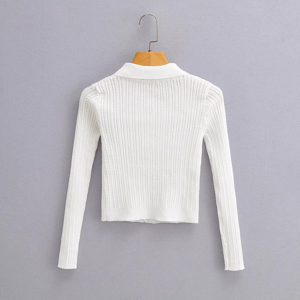Kvinnors Stickad Blus med Elegant Krage och Strukturerad Yta av Andningsbart Tyg 4