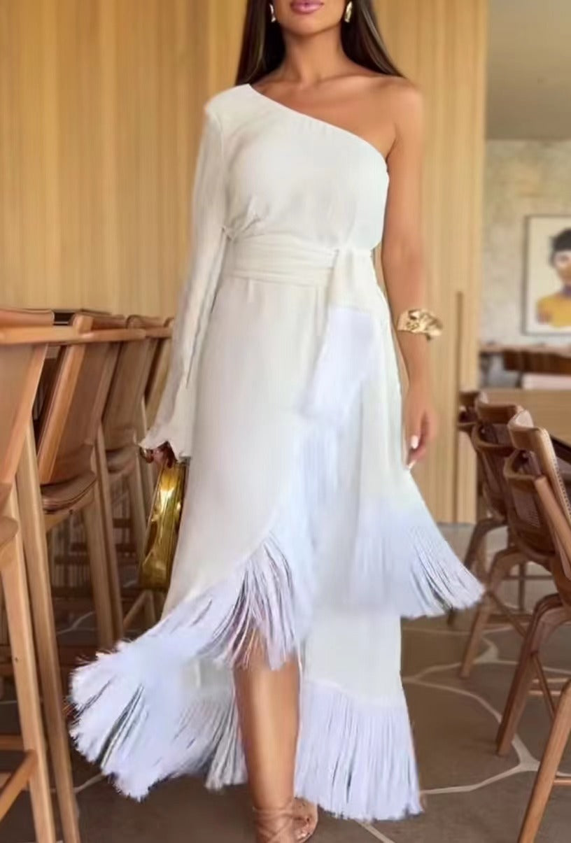 Kvinnors Aftonklänning Lång En-Axelstil Polyester Elegant-1