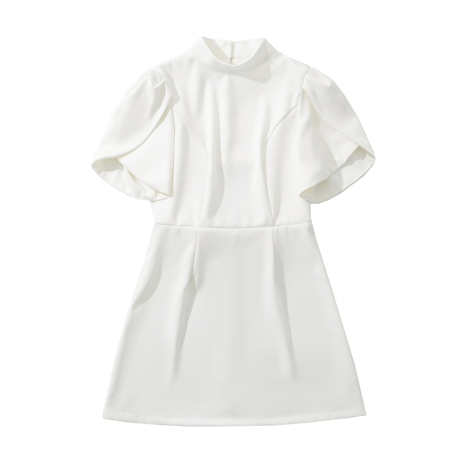 Dam Klänning Höghalsad Puffärmar Andningsbart Tyg 1