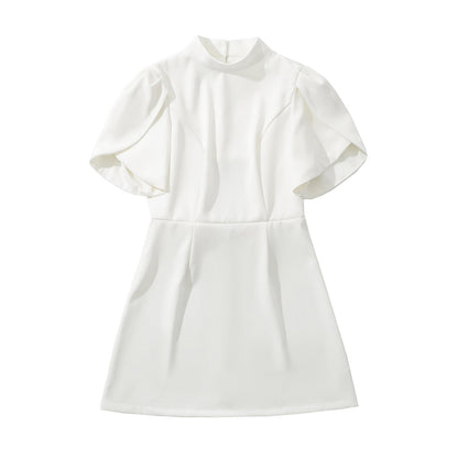 Dam Klänning Höghalsad Puffärmar Andningsbart Tyg 1