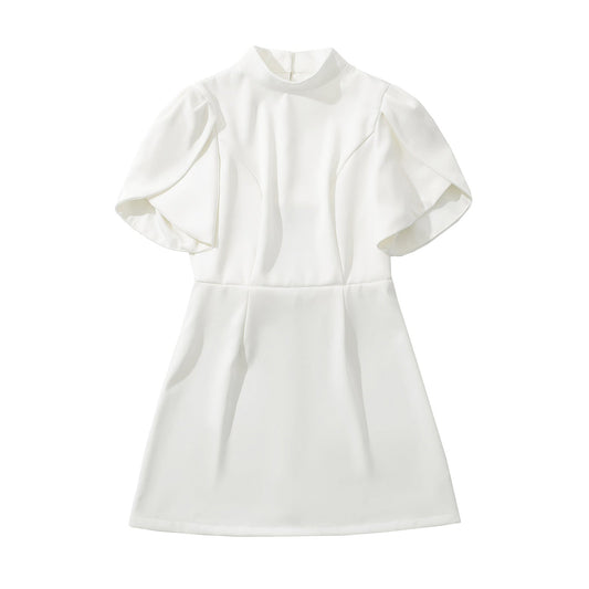 Dam Klänning Höghalsad Puffärmar Andningsbart Tyg 1