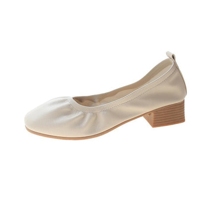 Svarta Ballerinaskor med Medelhög Blockhäl i Hållbart Läder för Damer – Elegant och Bekväm Design 5