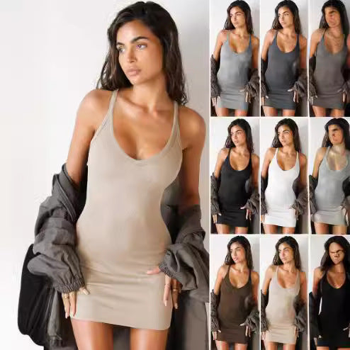 Kvinnors Bodycon Klänning i Monokrom Design, Ärmlös, 90% Polyester, Elegant och Modern, Flera Färger och Storlekar XS-XL 2