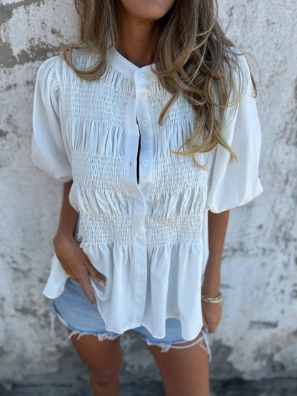 Dam Blus Casual Spetsdetaljer Polyester Kort Ärmd-5