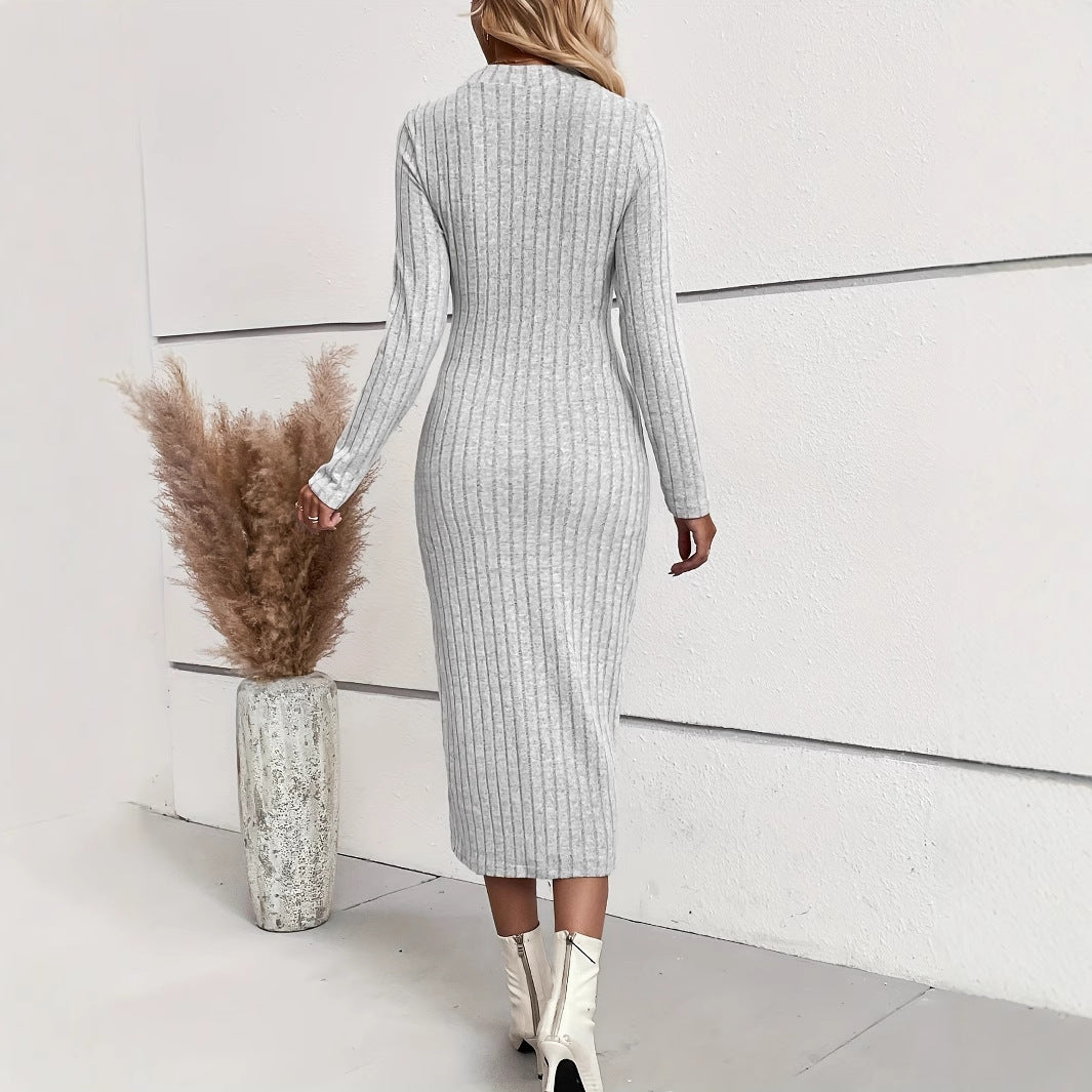 Dam Bodycon Klänning Monokrom Långärmad Jacquard Elegant-3
