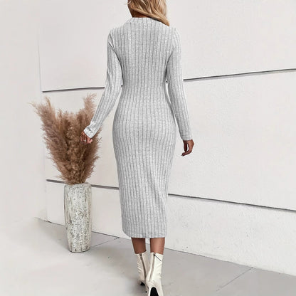 Dam Bodycon Klänning Monokrom Långärmad Jacquard Elegant-3