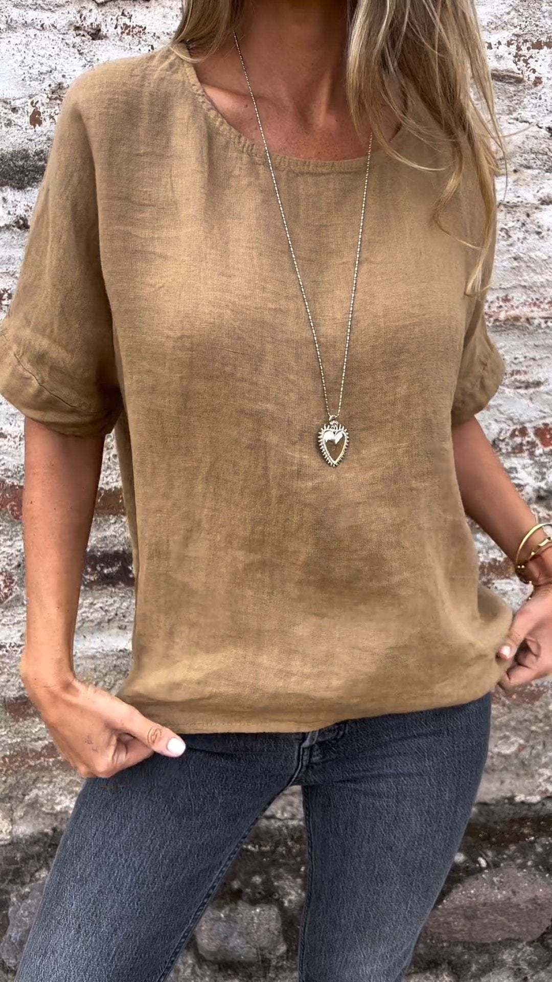 Dam T-shirt Löst Snitt Halv Ärmar Bomull-6