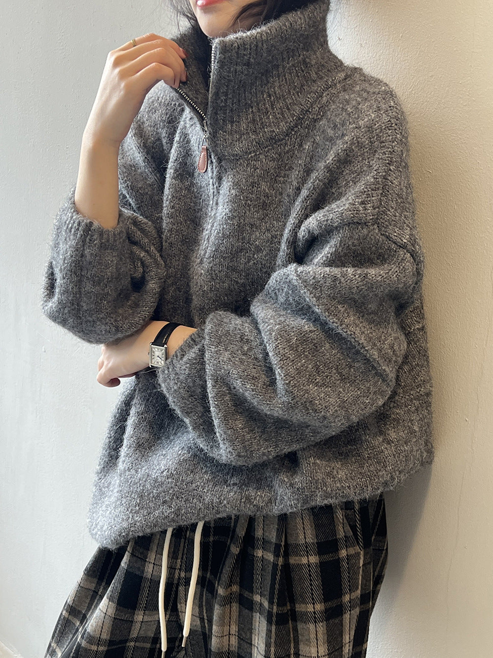 Dam Tröja Halzip Ståkrage Mjuk Blandning 8