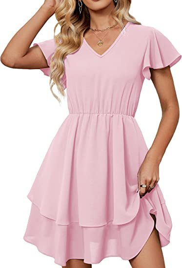 Damen Freizeitkleid V-Hals Asymmetrisch – 100% Baumwolle, Bequeme Passform mit Elastischer Taille, Ideal für Alltag und Festlichkeiten 1
