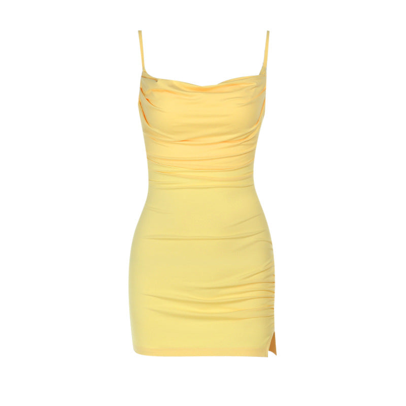 Kvinnors Glittrig Miniklänning Med Raffinerad Samling Och Slits I Stretchigt Tyg 6