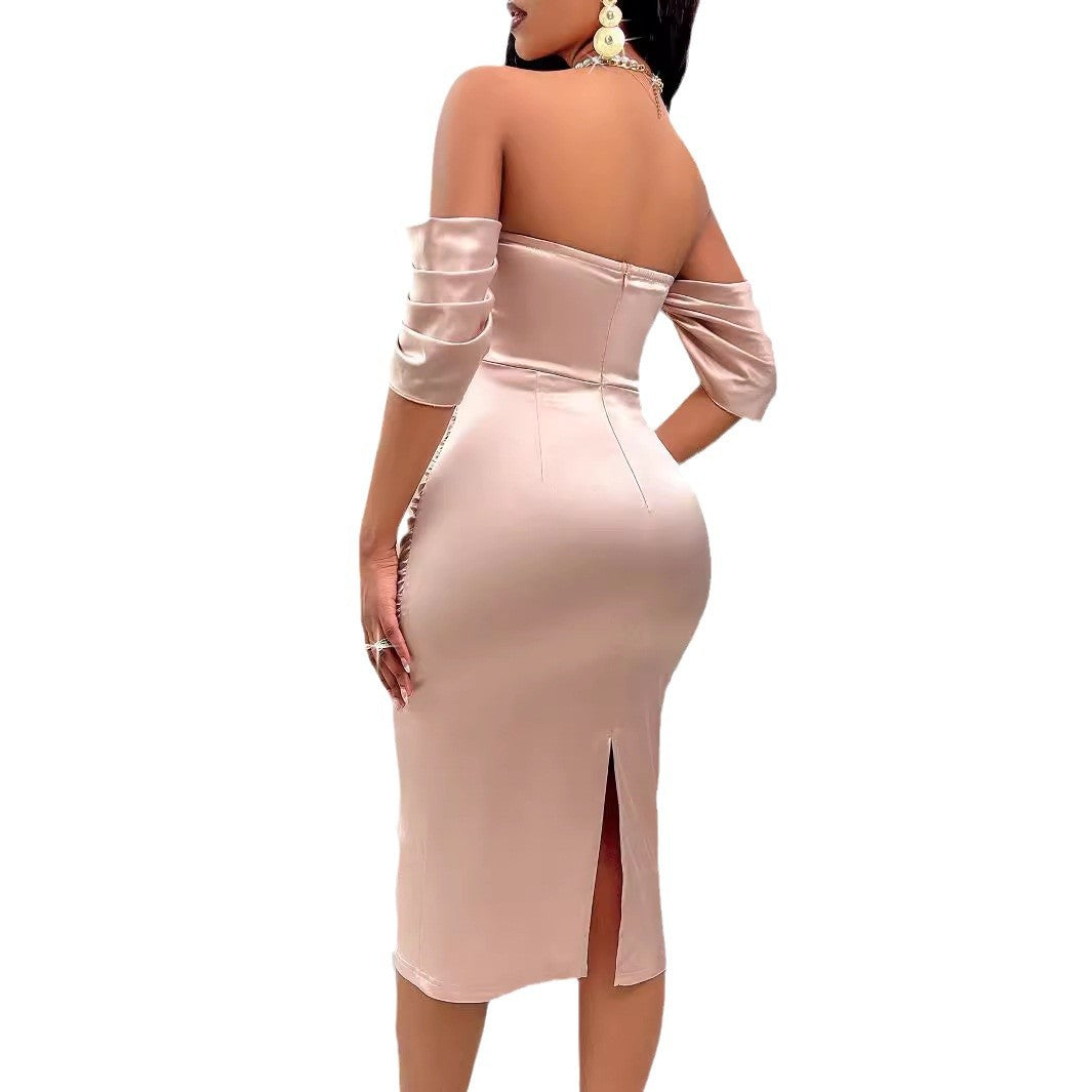 Damklänning Enaxlad Midi Slim-Fit Polyester-6