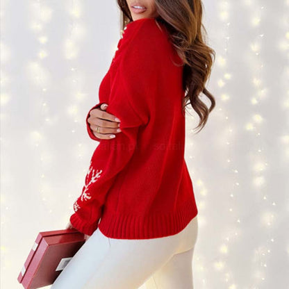 Dam Jultröja Turtleneck Festliga Motiv Andningsbart Material-5